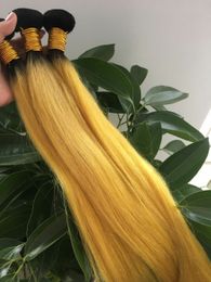 Ombre Yellow Silky Straight Virgin Hair Bundles Brazilian Human Hair wefts Deal