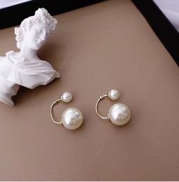 Double pearl earrings, top and bottom, simple earrings, women's versatile, small and fresh Earrings