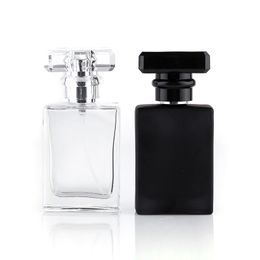 wholesale 30ml Men's Perfume Glass Spray Bottle Square Refillable Atomizer Black Transparent Glass Bottle