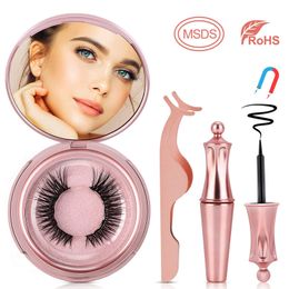 Magnetic False Eyelashes with Liquid Eyeliner Magnetic Eyeliner False Eye lash 5 magnets Silk Eyelashes Tweezer makeup mirror No Glue Needed