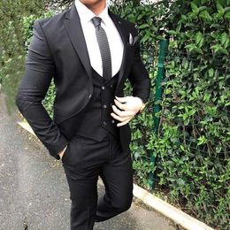 New Black Casual Mens Wedding Suits Business Slim Fit Tuxedos Groom Wear 3PCS Jacket Pants Vest Bridegroom Prom Suits Costume Homme 5