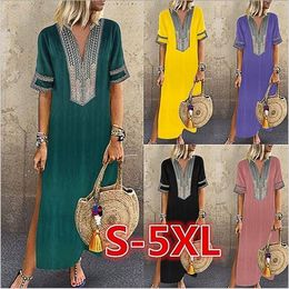 Dresses Plus Size Summer Dresses Women Slim Ethnic Dress Short Sleeve Long Dress Print Sexy Dress Casual Fashion Dresses Clothing B5494