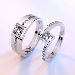 Open Adjustable Silver Rings Diamond Cubic Zirconia Couple Engagement Wedding Ring for women men Jewellery Will and Sandy drop ship