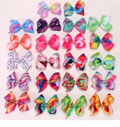 Baby Large Rainbow Grosgrain Ribbon Bow Hairpin Clips Girls Rhinestones Bowknot Barrette Kids Hair Boutique Bows Children Hair Accessories