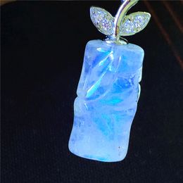 Wholesale-Genuine Blue Lights Natural Moonstone Pendant Bamboo Joint Shape Necklaces Charms Suspension Crystal Pendant 18*10mm