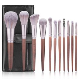 Hot 11pcs Makeup Brushes Set with a Leather case Powder Foundation Blusher Contour Brush Lip Eyeshadow Eyebrow Brush contour make up brush