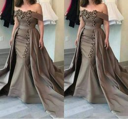 Evening Appliqued Dresses Beaded Elegant Off the Shoulder with Detachable Train Formal Occaison Wear Prom Party Gown Custom Made