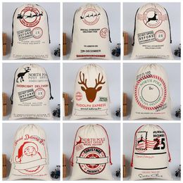 Xmas Gifts Drawstring Canvas Santa Sacks Christmas Large Canvas Monogrammable Santa Claus Drawstring Bag with Reindeers DH0211 Best quality