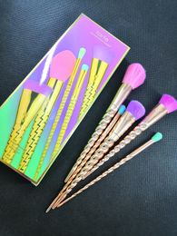 Makeup brushes sets bright color rose gold Spiral shank unicorn screw brush 5pcs