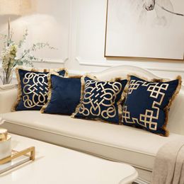 Luxury Embroidered Cushion Covers Velvet Tassels Pillow Case 45 45cm Home Decorative European Sofa Car Throw Pillows Blue Brown285w