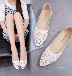 Hot sale-New Arrival Women Flats Shoes Shallow Flat Heel Hollow Out Flower Shape Nude Shoes Pointed-toe Shoes zapatos mujer