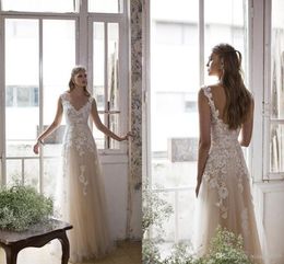 Setwell Illusion Lace Beach Wedding Dress Sexy V-Neck Backless Wedding Gowns Soft Tulle Custom Made A-line Bridal Dress