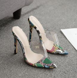 Designer-igh heel sandals mules clear heels patchwork stiletto heels