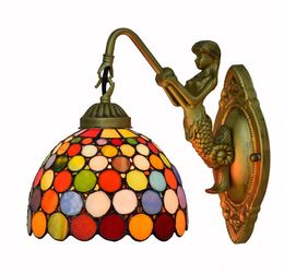 Tiffany Style Wall Lamp Fixture European Retro Stained Glass Wall Light With Mermaid Design Resin Base