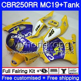 Injection CAMEL blue yellow Mould For HONDA CBR 250RR MC19 CBR250RR 1988 1989 Body 261HM.48 CBR 250 RR 250R CBR250 RR 88 89 Fairing Kit +Tank
