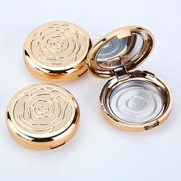 Gold Empty Cosmetic Eyeshadow Case with Aluminum Pan mirror Makeup Powder Puff Compact Container Blush Box