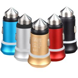 Mini 5V 3.1A Dual Usb Ports Hammer Safety Metal Alloy Led Car Charger chargers For iphone 12 13 14 15 samsung htc gps pc