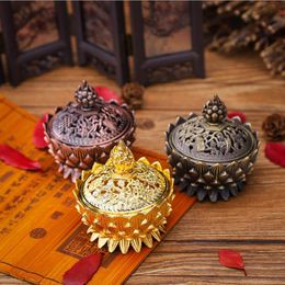 Alloy Hollow Cover Aromatherapy Furnace Lotus Shaped Incense Burners Double Dragon Ear Treasures Fill The Home Censers