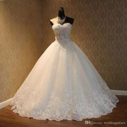 real image a line wedding dresses sweetheart neck lace appliques lace up beaded princess vintage garden church bridal wedding gowns
