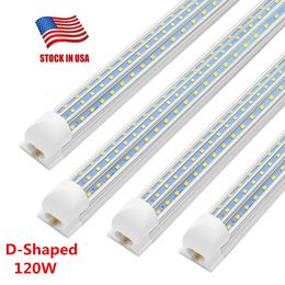 T8 LED Integrate Tube 4FT 8FT V Shaped Double Row 120W SMD2835 Clear Cover Cold White 6500K T8 shop bulb 100LM W AC85-265V