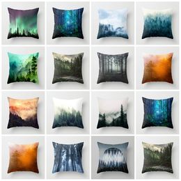 hot Fog forest Pillowcase Pattern Sofa Decorative Cushion Cover for Home Decor 45x45cm Peach skin Pillow cover 14styles T2I5815