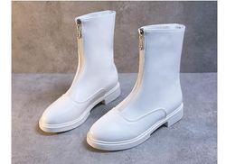 Heißer Verkauf-Frauen kurze Stiefel 2019 Herbst neue flache schwarze weiße Reißverschluss Designer Martin Stiefel koreanische Guidi umgekehrte Stiefel