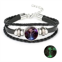 Glow in the dark 12 constell bracelet Horoscope Sign charm multilayer wrap bracelets women fashion jewelry will and sandy gift