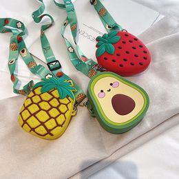 Cute Cartoon fruits Kids Change Purse Fashion silica gel Strawberry pineapple avocado Children Mini Shoulder Bags C6273