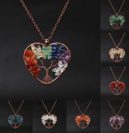 Multi-color 7 Chakra Tree of Life Necklaces Natural Stone Pendants Wisdom Tree Fashion Necklaces Crystal Healing Choker Collar Jewellery