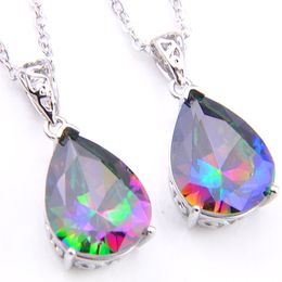 Luckyshine 12 Pcs/Lot Engagement Jewellery Water Drop Rainbow Topaz Gems 925 Sterling Silver Necklace For Women Wedding Pendants Jewellery