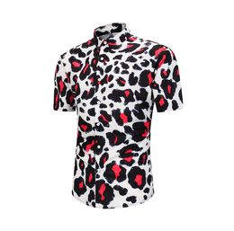 Wholesale Designer Mens Clothes Casual Shirts Men Short Sleeve Shirts Digital Leopard Print Holiday Camp Turn-down Collar Tops Beach Shirts