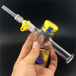 Glass oil pipe with 14mm 18mm Quartz Tips Keck Clip 10ML Silicone Container Reclaimer Nector Kit for Smoking hand oil burner pipe