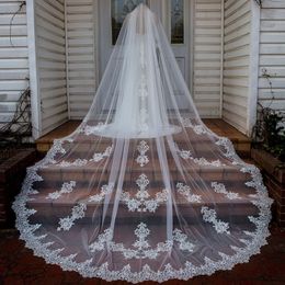 high quality wedding veil lace appliqued single layer bridal veils with comb 3 Metre long cheapest chapel length white ivory veil