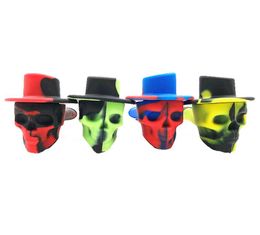 Skull Shaped Silicone Smoking Pipe With Metal Bowl Hat Cover Hand Cigarette Filter Tobacco Spoon Pipes 11cm Length 4 color choose