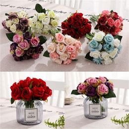 Artificial Roses Flower 12pcs/lot Wedding Bouquet Decorative Silk Flowers Simulation Decorative Flower 10 Colours OOA7266-1