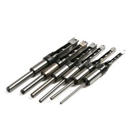 Freeshipping 6pcs Woodworking Square Hole Drill Bit Mortising Chisel Set Mortiser Drill Bit for DIY Woodworking Tools