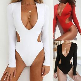 2020 Summer Cut Out Long Sleeve Swimwear One Piece Swimsuit Women Thong Biquini Bathing Suit Surfing Suit Swimming Bodysuit