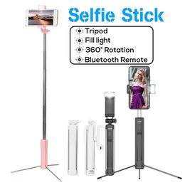 80/110/160cm Foldable Handheld Extendable Selfie Stick Tripod Monopod with bluetooth Remote Shutter Led Fill Light for iPhone IOS Android