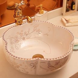 Europe Vintage Art Ceramic washbasin Countertop Basin Sink Handmade Ceramic Bathroom Vessel Sinks arts ceramic wash basin
