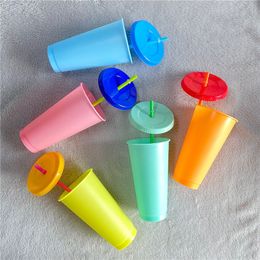 Tumblers 24oz 700ml spot environmental protection PP temperature-sensitive cooling plastic straw covered coffee water cup Colour change cup.