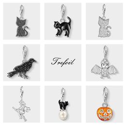 Black Cat Raven Bat Pumpkin Charms Pendant,Fashion Jewelry 925 Sterling Silver Trendy Gift For Women Boy Girls Fit Bracelet