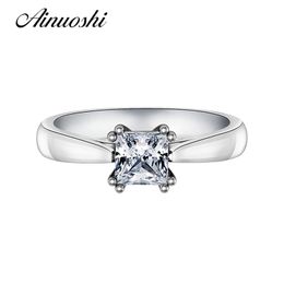 AINUOSHI Classic Princess Cut Square Wedding Ring Women Customised 925 Sterling Silver Solitaire Ring Accessories for Engagement Y200106