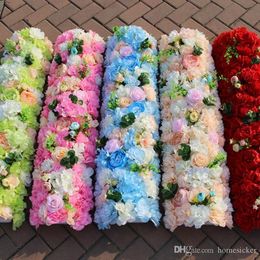 10pcs 100 x25CM Artifical Rose Hydrangea Styles Flower Rows for Wedding Party Arch and T Station Decoration Flowers DIY Supplies