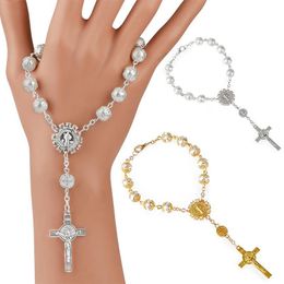 2019 Catholic Rosary Prayer Beads Bracelet Gold Silver Lace Glass Jesus Cross Pearl Bracelets Statement Jewelry Women Christmas Gift