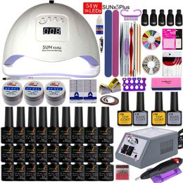 Manicure Set with Led Nail Lamp 84W/54W Nail Set 27/18 Color UV Gel Polish Kit Tools with Drill Machine files