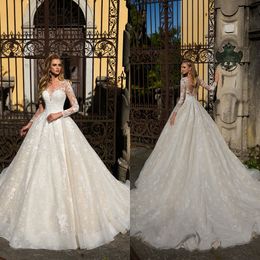 floral aline bridal dresses sweetheart long sleeves appliqued lace court train wedding dress custom made vestidos de novia