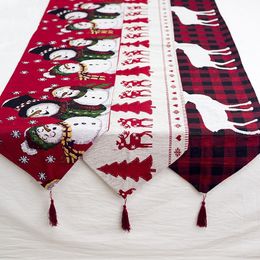 180*35cm Xmas Table Runner Cotton and Linen Embroidery Christmas Table Flag Christmas Party Table Desktop Decoration