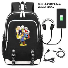 Game Undertale Sans Cosplay USB Charging Backpack Student School Shoulder Bag Laptop Travel Rucksack Gift