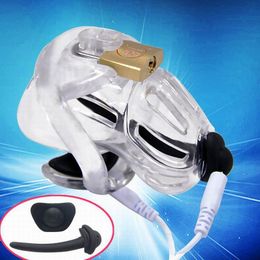 Electric Shock Male Chastity Device cock cage Embedded Modular Design Virginity Sleeve Penis Rings Lock bondage Urethral Plug Sex Toy