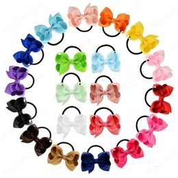 20pcs/lot 20 Colours 3inch Hair Ribbon Bows With Elastic Band Hairband for Kids Hair Accessories Boutique Bows Hair Ties